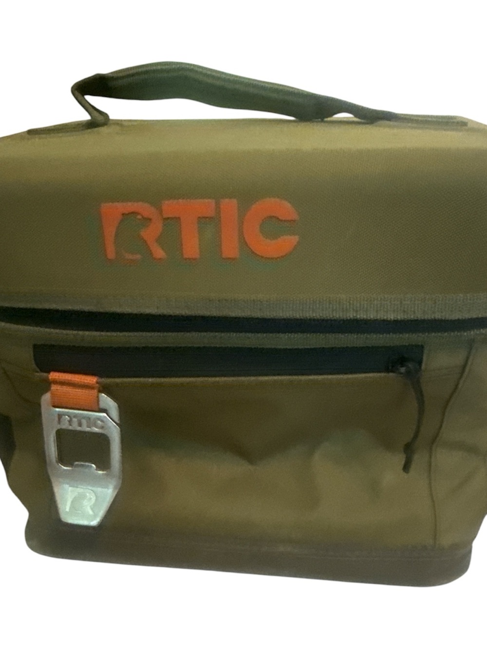 RTIC Olive Green Soft Cooler Tote with Orange Logo 8 Can Portable Insulated Bag
